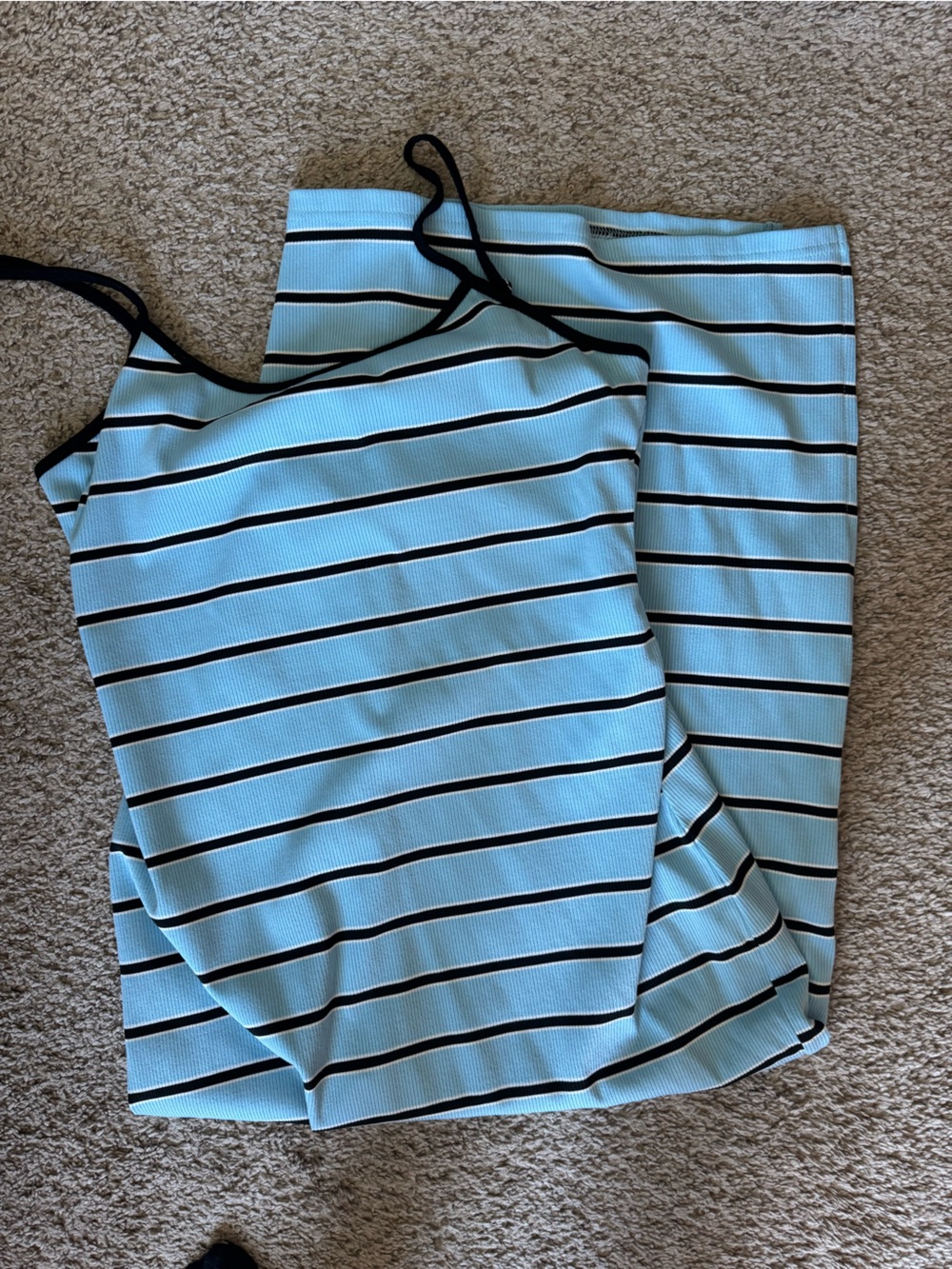 Maternity Light Blue & Black Stripe Midi Dress